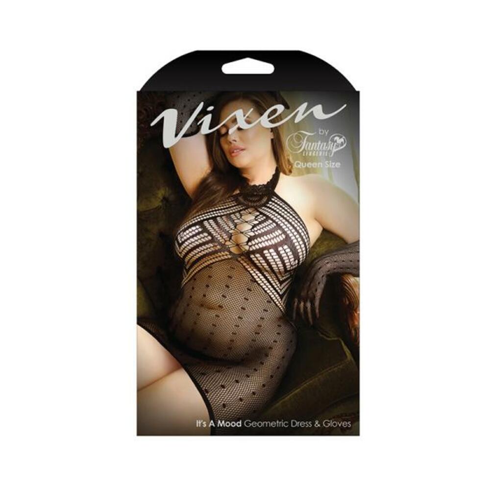 Vixen It's A Mood Geometric Halter Dress & Matching Gloves Black Queen Default Title Glo Women - Lingerie - Sets