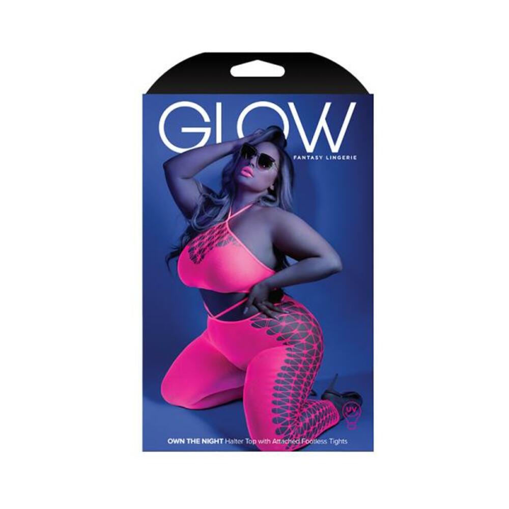 Glow Own The Night Cropped Cut-out Halter Bodystocking Neon Pink Qs Default Title Pink Women - Lingerie - Bodystocking