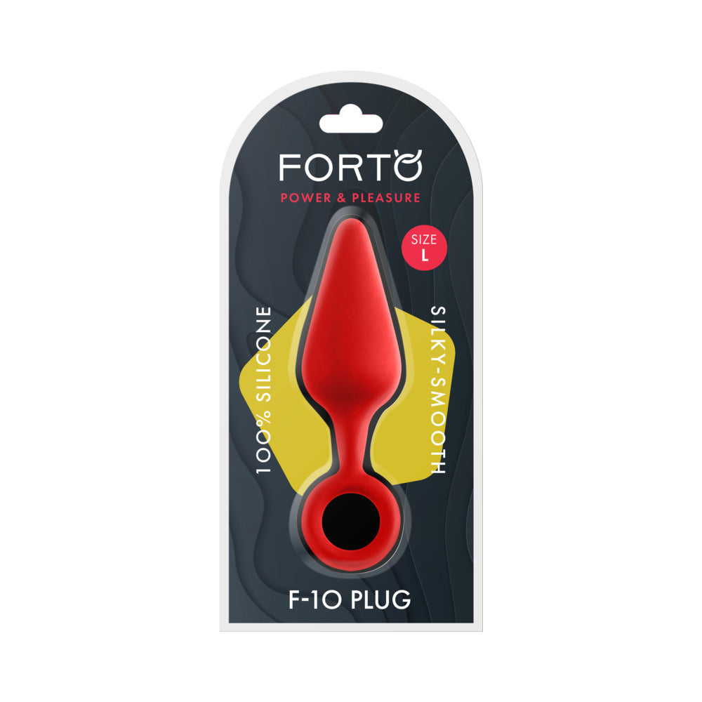 Forto F-10 Silicone Anal Plug with Pull Ring Large Red