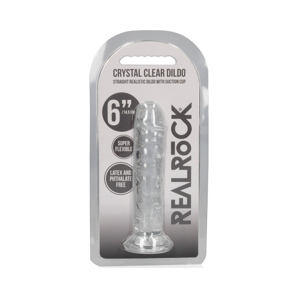 RealRock Crystal Clear Straight 6 in. Dildo Without Balls Clear