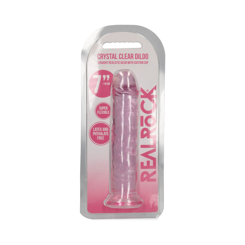 RealRock Crystal Clear Straight 7 in. Dildo Without Balls Pink