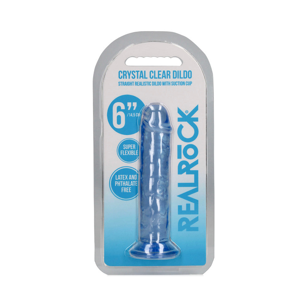 RealRock Crystal Clear Straight 6 in. Dildo Without Balls Blue