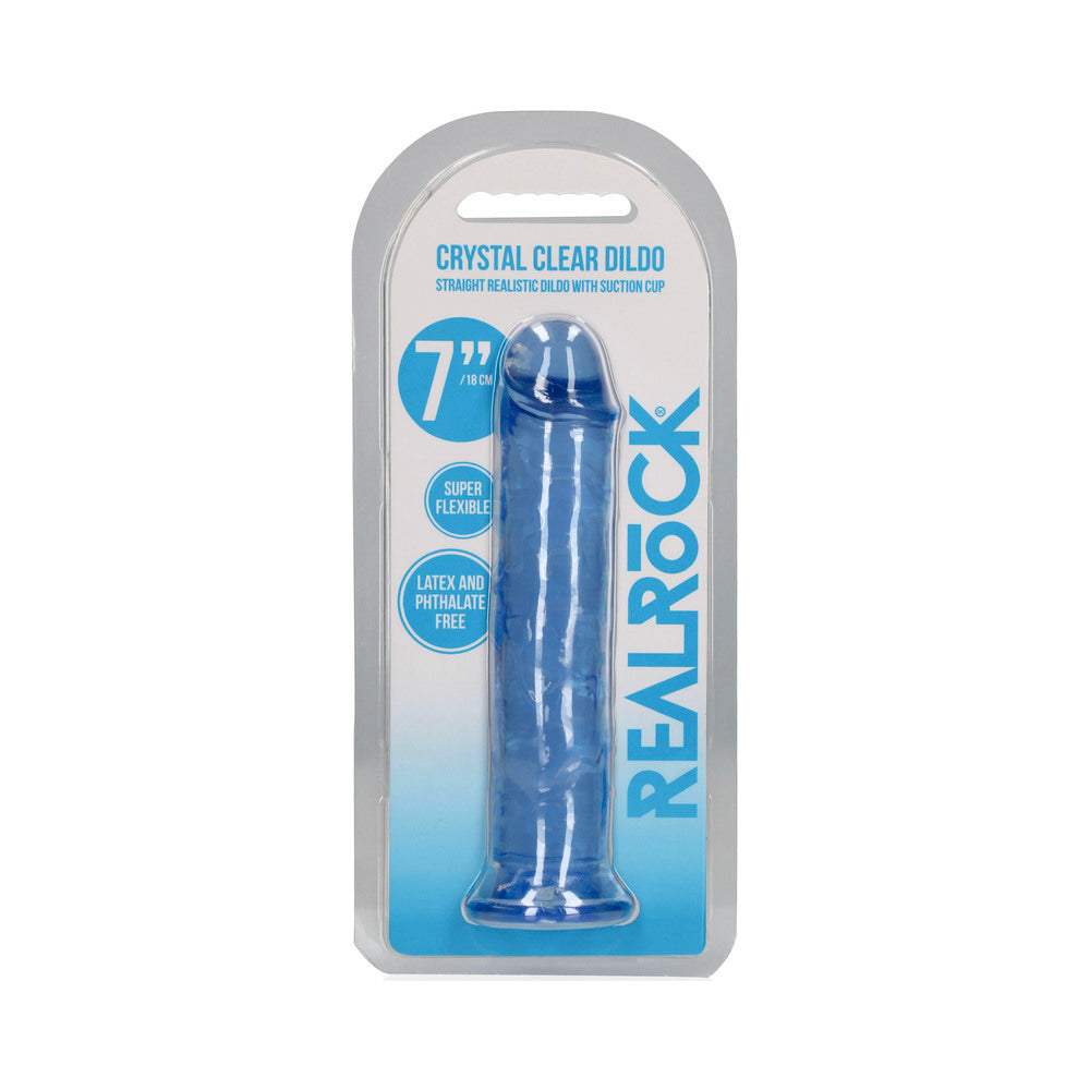 RealRock Crystal Clear Straight 7 in. Dildo Without Balls Blue