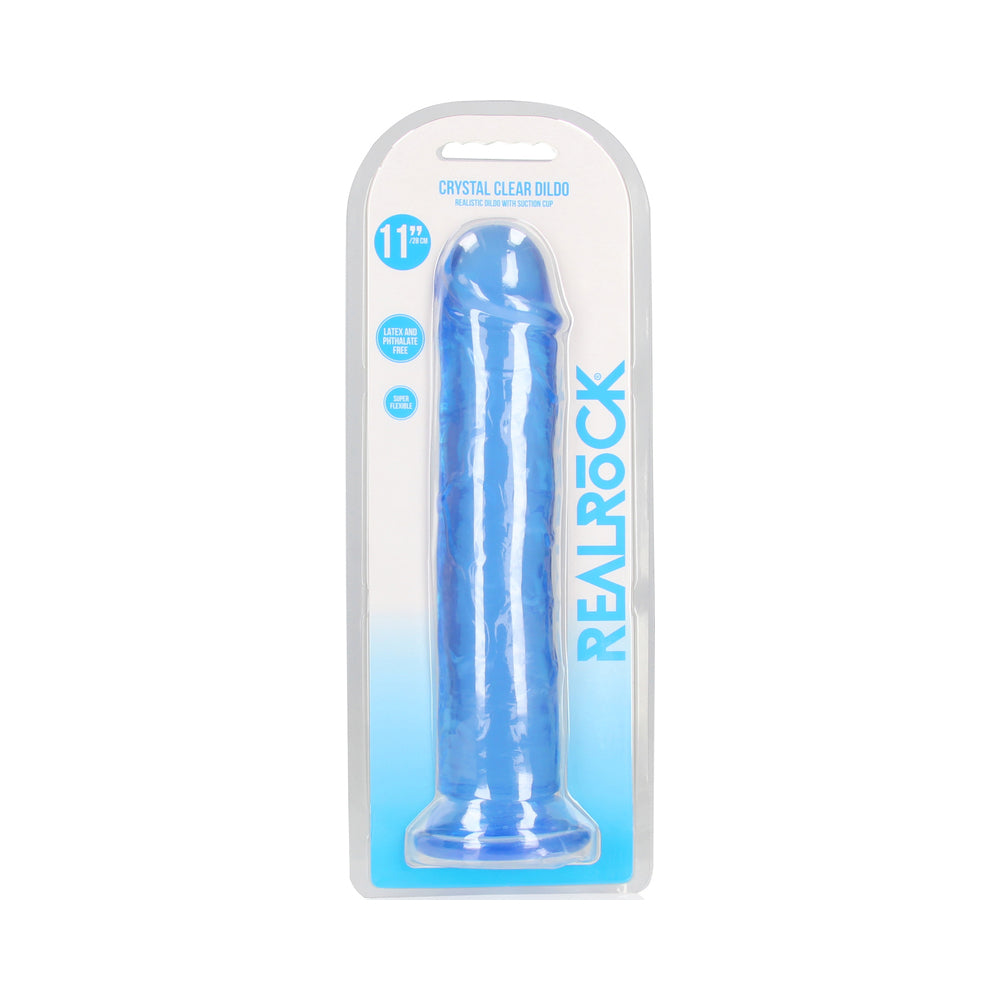 RealRock Crystal Clear Straight 11 in. Dildo Without Balls Blue