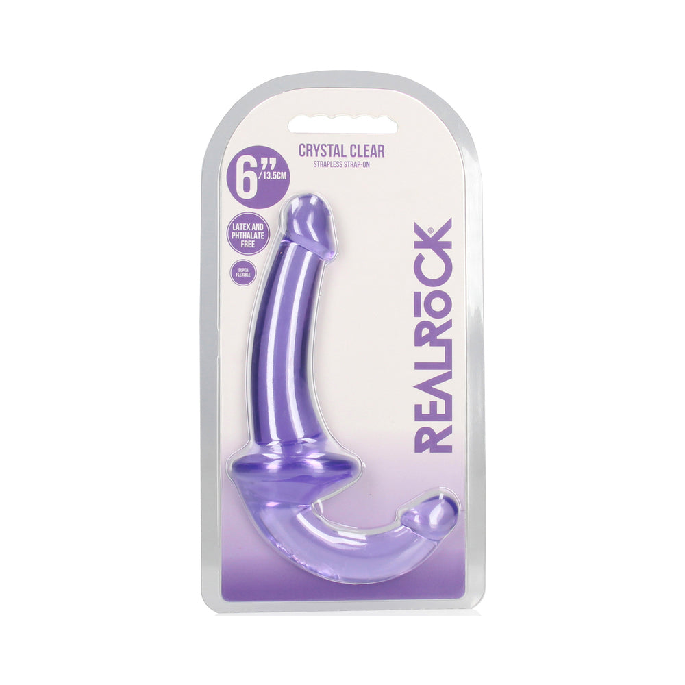 RealRock Crystal Clear 6 in. Strapless Strap-On Dildo Purple