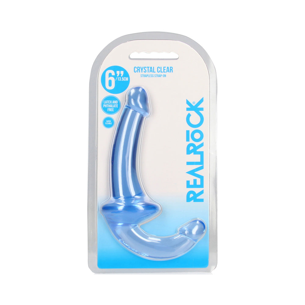 RealRock Crystal Clear 6 in. Strapless Strap-On Dildo Blue