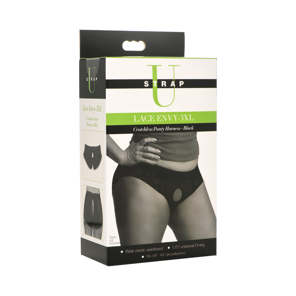 Strap U Lace Envy Crotchless Panty Harness Black 3XL