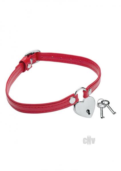 Heart Lock Leather Choker With Lock And Key - Red Default Title Master Series Toys - Fetish