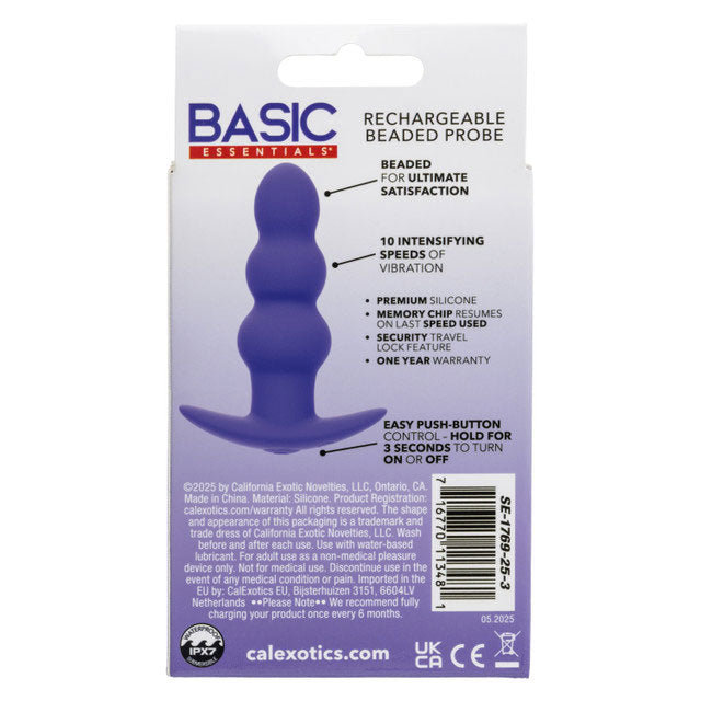 Basic Essentials Rechargeable Beaded Probe - Purple Default Title CalExotics - California Exotic Novelties Toys - Anal Toys