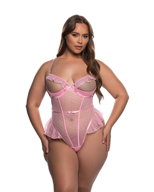 Peek-A-Boo Bliss Teddy Pink 1X 2X Roma Confidential Costume Women - Lingerie - Teddy