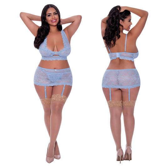 Magic Silk Bralette, Skirt & G-String-Blue QUEEN-Boxed Default Title MAGIC MOMENTS INTERNATIONAL Women - Lingerie - Sets