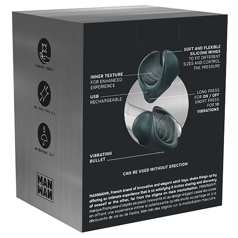 Man Wan Starter Travel Size Silicone Vibrating Masturbator-Pine Grey