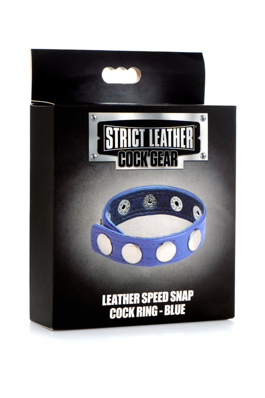 Cock Gear Leather Speed Snap Cock Ring - Blue XR Brands Toys - Cockrings