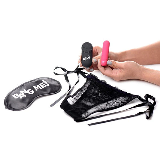 BANG! Power Panty Lace Panties, Bullet, & Blindfold Kit Pink XR Brands Toys - Vibrators