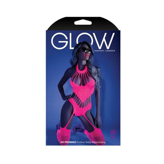 Fantasy Lingerie Glow No Promises Teddy Bodystocking -Neon Pink O/S-Boxed Fantasy Lingerie Women - Lingerie - Teddy