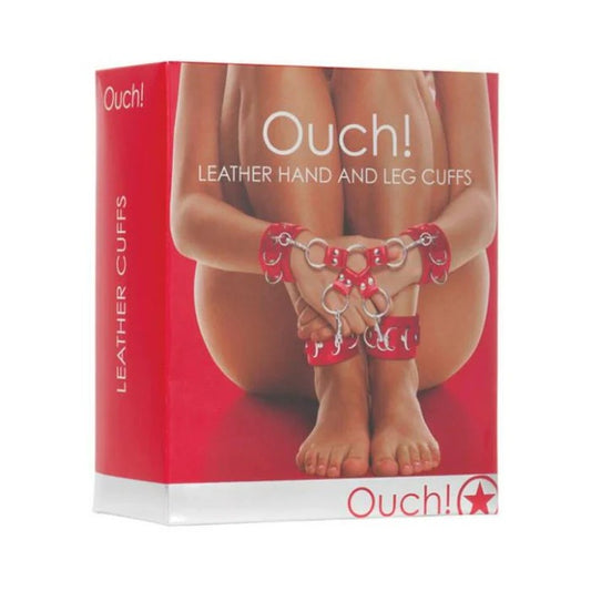 Ouch Leather Hand and Leg Cuffs Red Shots America Toys - Fetish