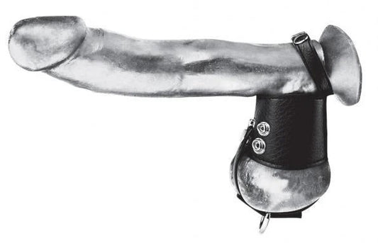 C & Ball Gear Cock Ring with Ball Stretcher 2 inches Black Blue Line Men Toys - Cockrings