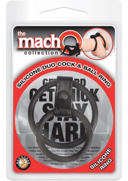 Macho Silicone Duo Cock And Ball Ring Black Macho Collection Toys - Cockrings