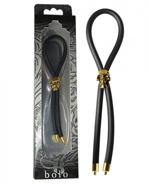 Bolo Lasso & Gold Skull Slider with Gold Tips Black Bolo Erection Enhancement Toys - Cockrings