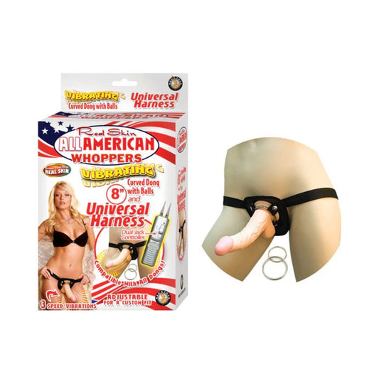 All American Whoppers 8 inches Vibrating Dong & Universal Harness Beige Nasstoys Toys - Fetish