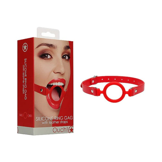 Ouch Silicone Ring Gag With Leather Straps - Red Shots America Toys - Fetish