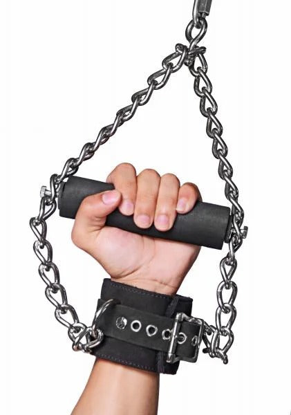 Fur Lined Nubuck Leather Suspension Cuffs With Grip Strict Leather Toys - Fetish