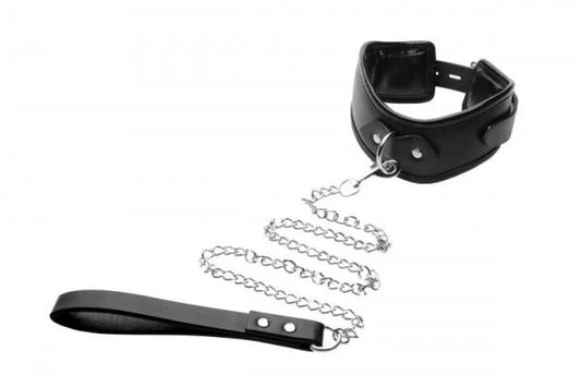 Strict Padded Locking Posture Collar With Leash Black Strict Toys - Fetish