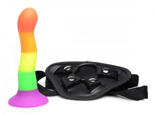Proud Rainbow Silicone Dildo With Harness Strap U Toys - Fetish