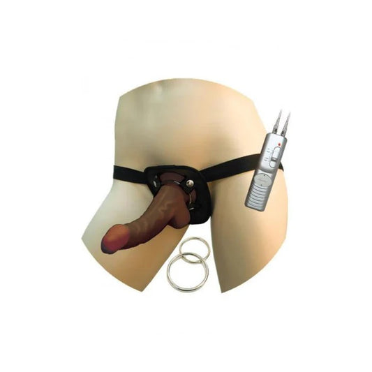 Real Skin Afro American Whoppers Vibrating 8 Inch Dong With Harness - Brown Nasstoys Toys - Fetish
