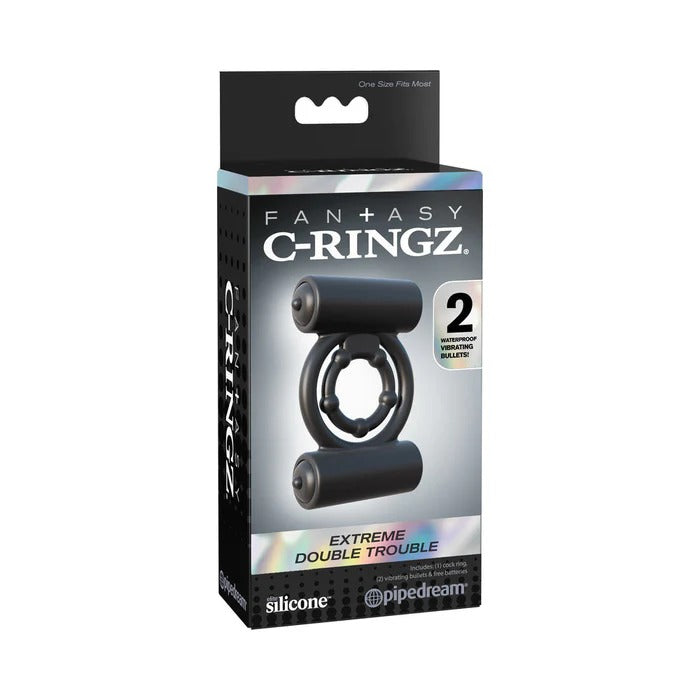 Fantasy C-Ringz Extreme Double Trouble Black Ring Pipedream Products Toys - Cockrings