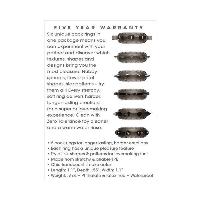 Zt Cockstars Cock Ring Set Of 6 Unique Shapes Zero Tolerance Toys - Cockrings
