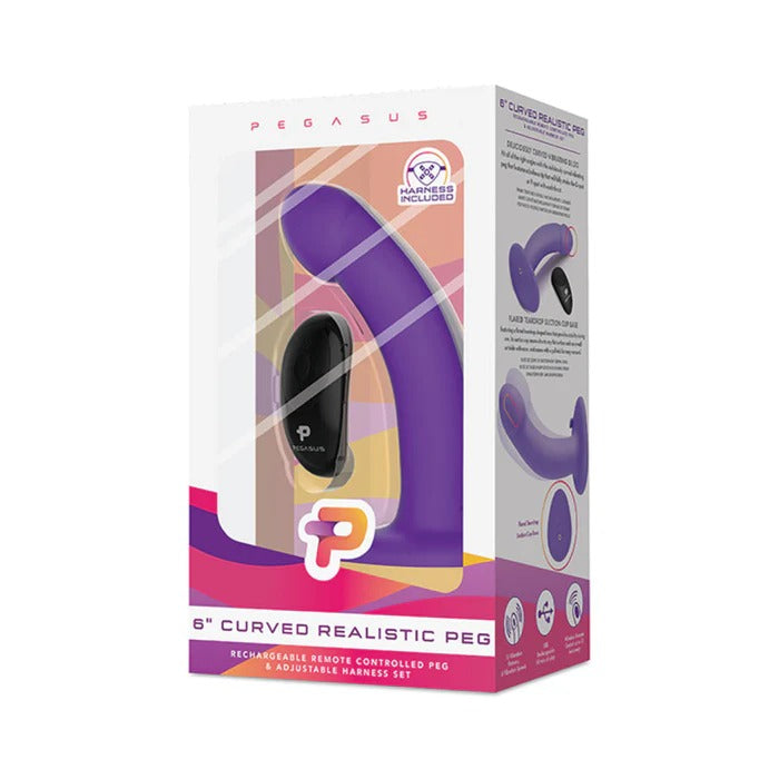 Pegasus 6" Wireless Remote Control Curved Realistic Peg With Harness Purple Electric Eel Toys - Fetish