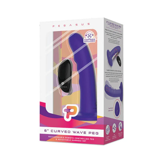 Pegasus 6" Wireless Remote Control Curved Wave Peg With Harness Purple Electric Eel Toys - Fetish