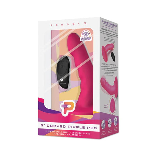 Pegasus 6" Wireless Remote Control Curved Ripple Peg With Harness Pink Electric Eel Toys - Fetish