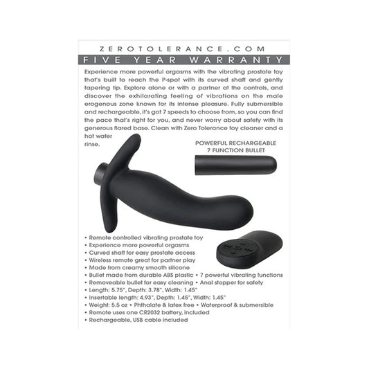 The Gentle Prostate Black Vibrator Zero Tolerance Toys - Anal Toys