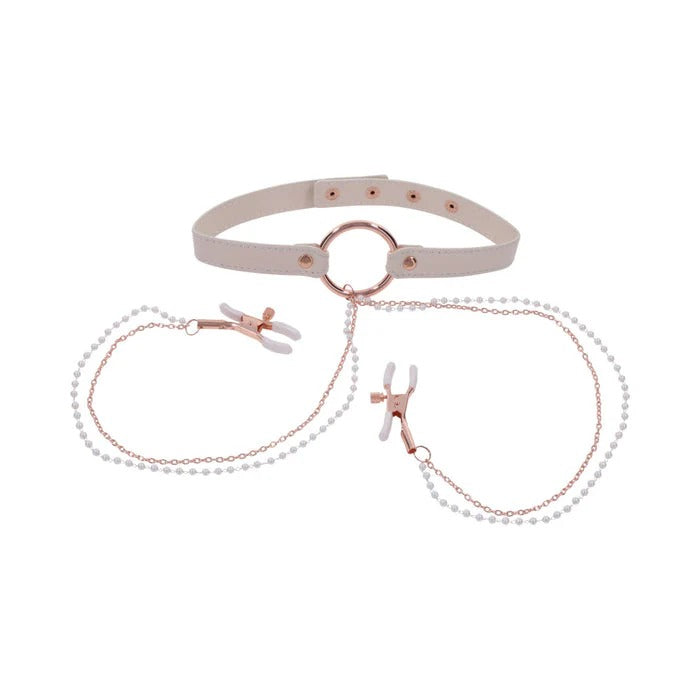 S&M Peaches ‘n CreaMe Collar with Nipple Clamps Sportsheets Toys - Fetish