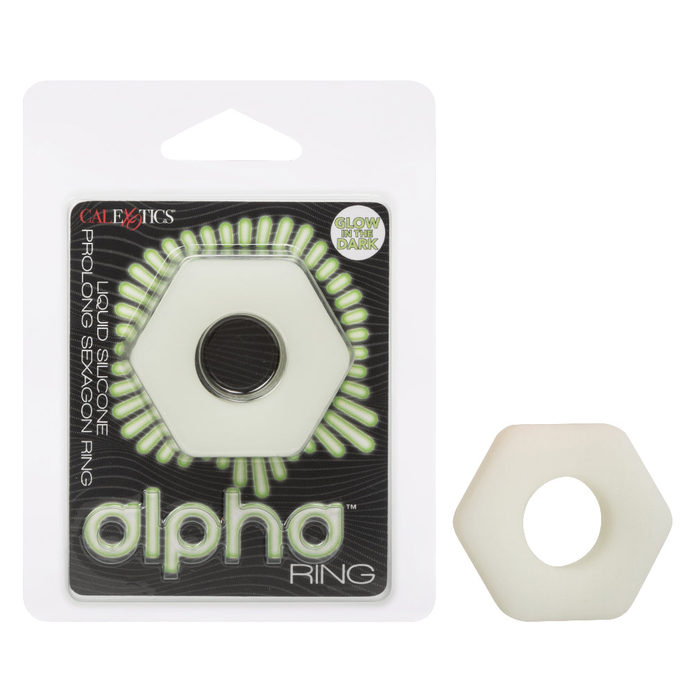 Alpha Glow-in-the-Dark Liquid Silicone Prolong Sexagon Ring - White Default Title CalExotics - California Exotic Novelties Toys - Cockrings