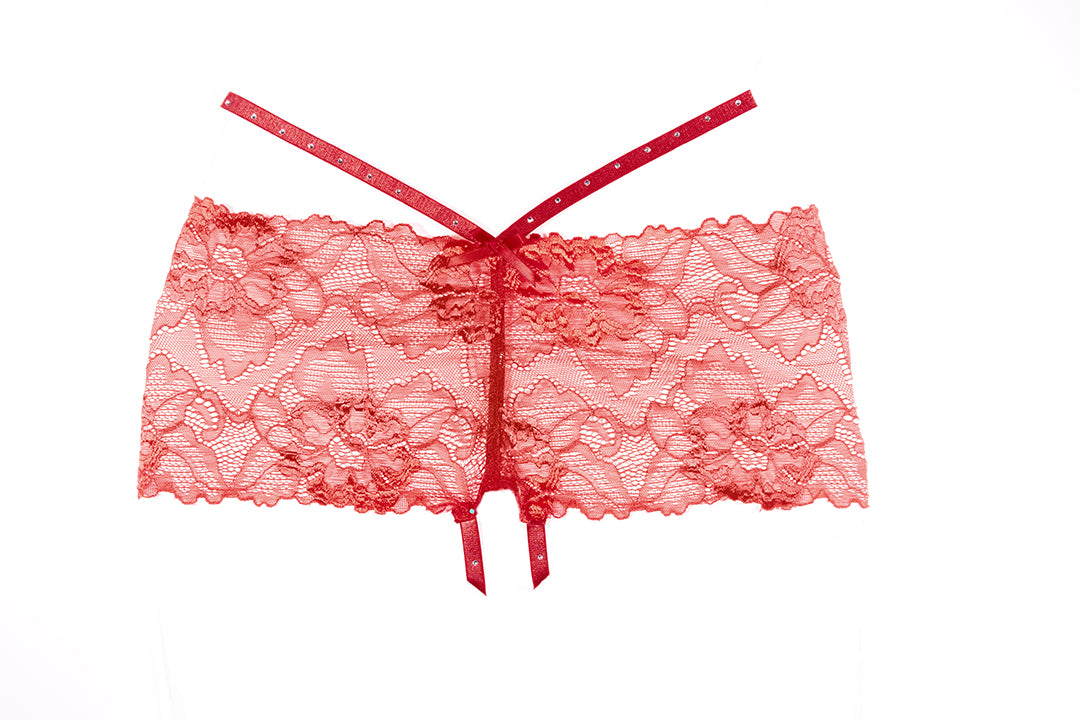 Allure Kelly Lace Crotchless Shorts Red O/s Allure Lingerie Women - Lingerie - Panty