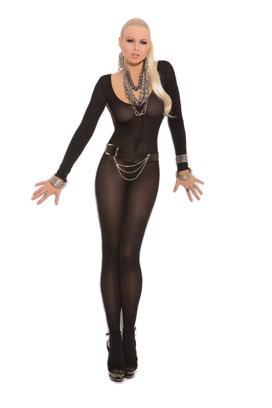 Opaque Long Sleeve Bodystocking With Open Crotch 2