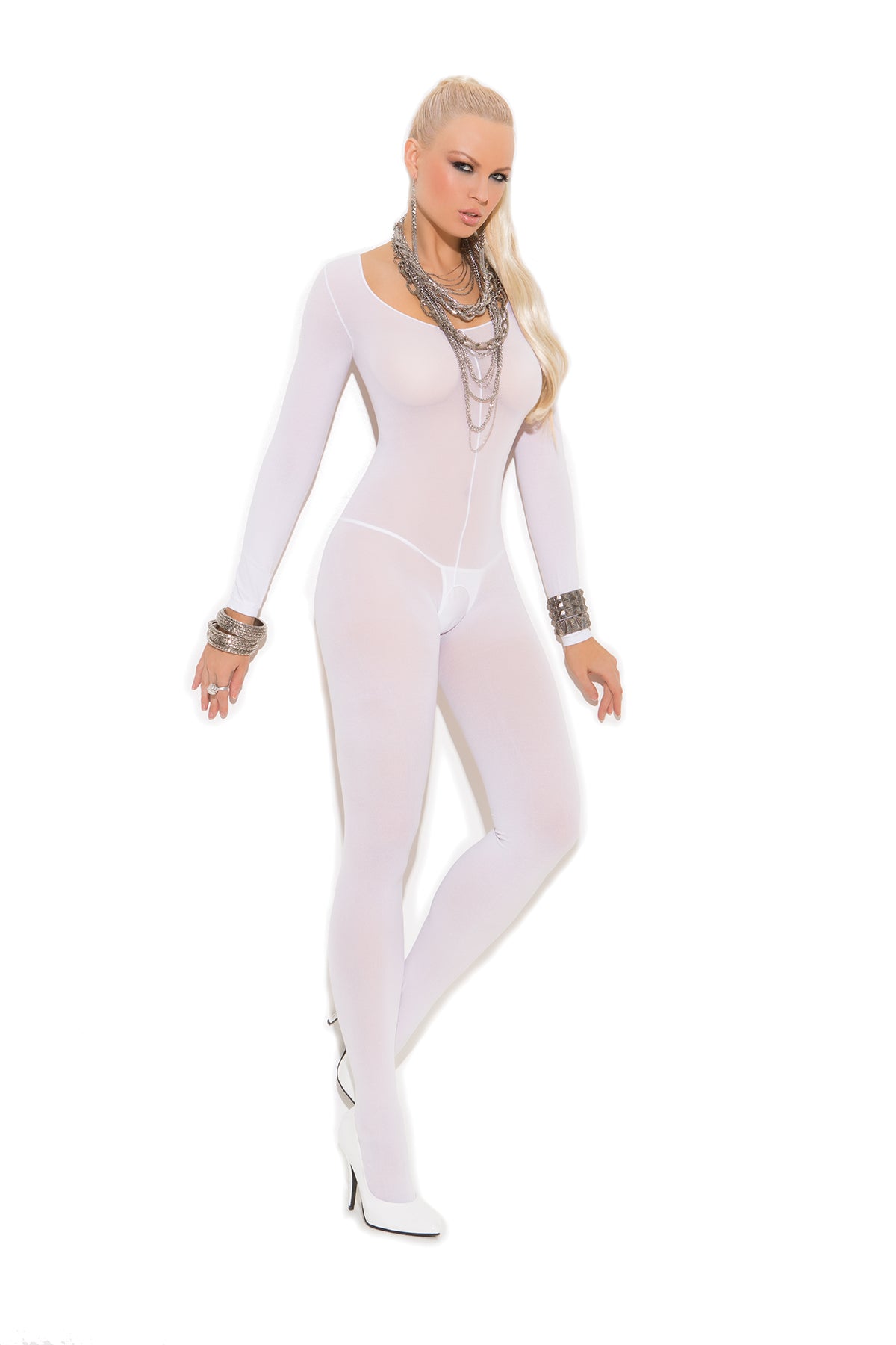 Opaque Long Sleeve Bodystocking With Open Crotch Elegant Moments Women - Lingerie - Hosiery