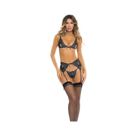 Rene Rofe Sneak Peak Bra, Garter Belt And G-string Blue S/m Default Title Rene Rofe Women - Lingerie - Sets