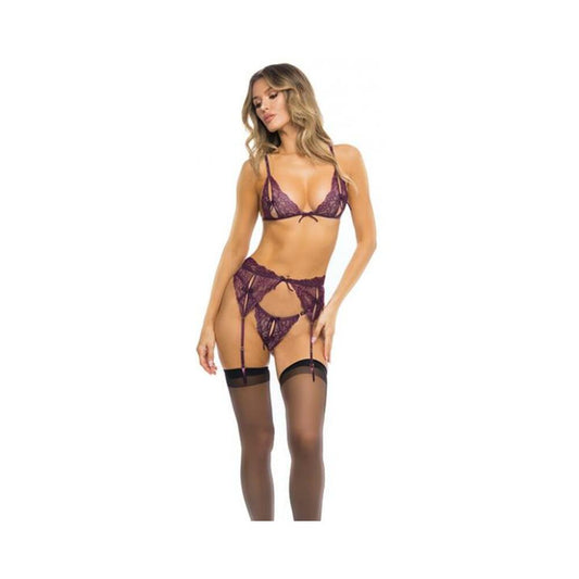 Rene Rofe Sneak Peak Bra, Garter Belt And G-string Purple M/l Default Title Rene Rofe Women - Lingerie - Sets