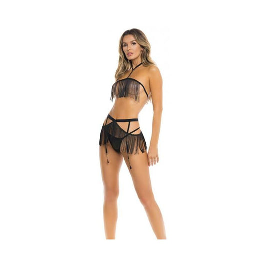 Rene Rofe Rassel Tassle Bra, Skirt & G-string Black M/l Default Title Rene Rofe Women - Lingerie - Sets