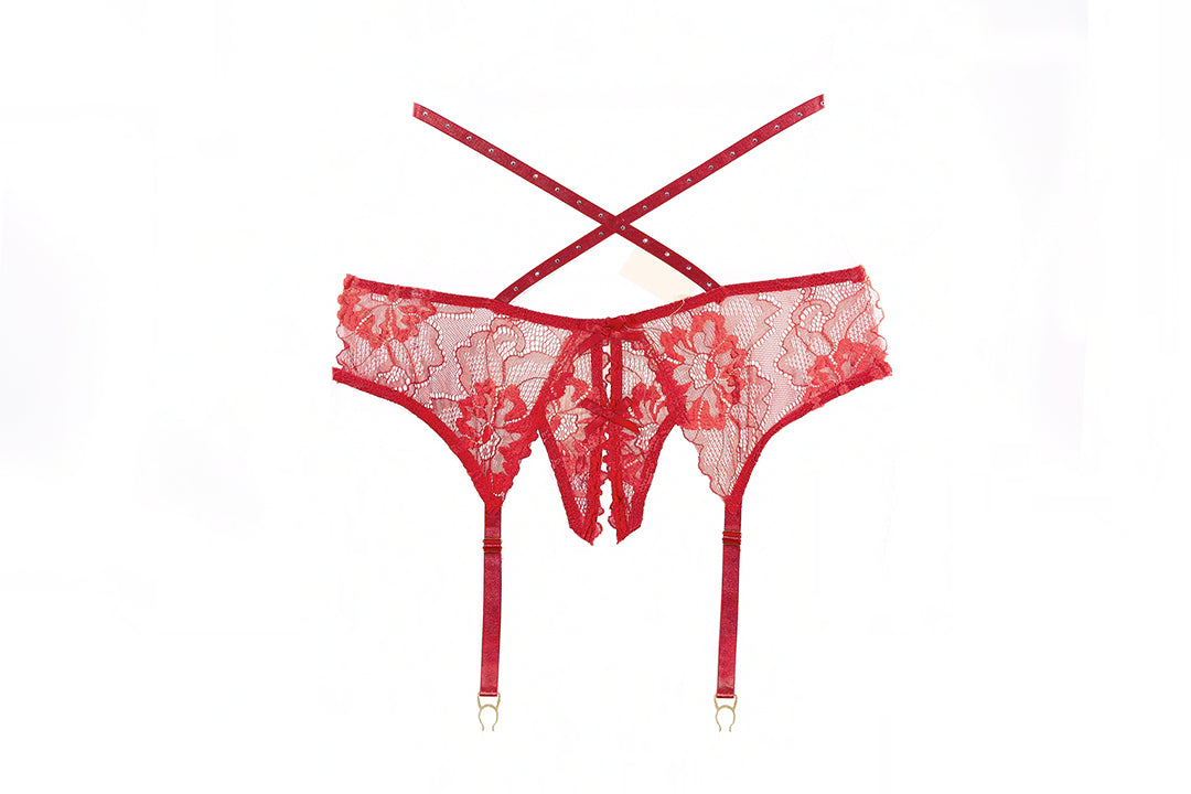 Allure Charlotte Lace Open Garter Panty Red O/s Allure Lingerie Women - Lingerie - Panty