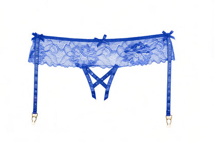 Allure Mira Lace Open Panty W/garters Blue O/s Allure Lingerie Women - Lingerie - Garters