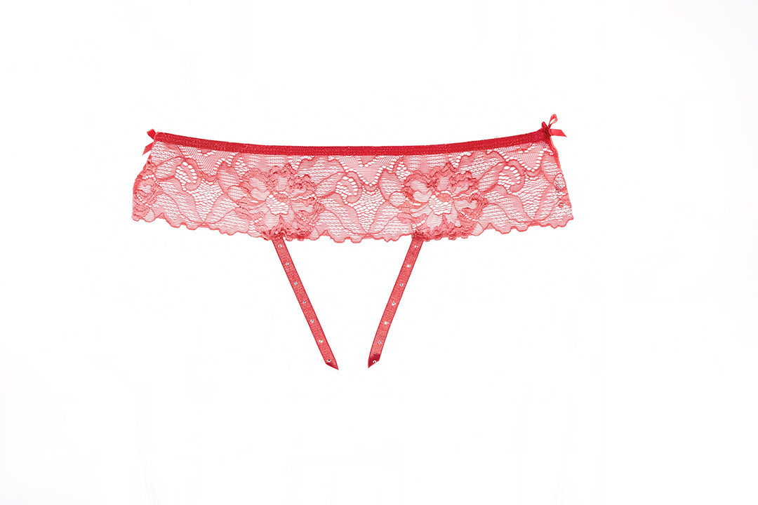 Allure Mira Lace Open Panty W/garters Red O/s Allure Lingerie Women - Lingerie - Garters