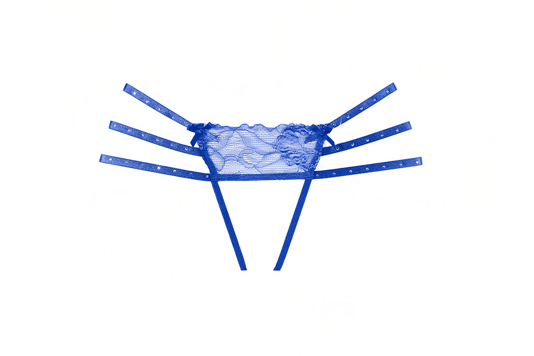 Allure Lace Triple Strap Open Panty Blue Allure Lingerie Women - Lingerie - Panty