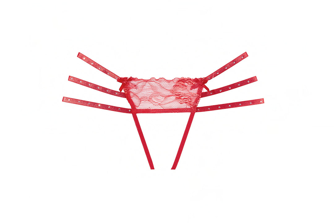 Allure Lace Triple Strap Open Panty Red Allure Lingerie Women - Lingerie - Panty