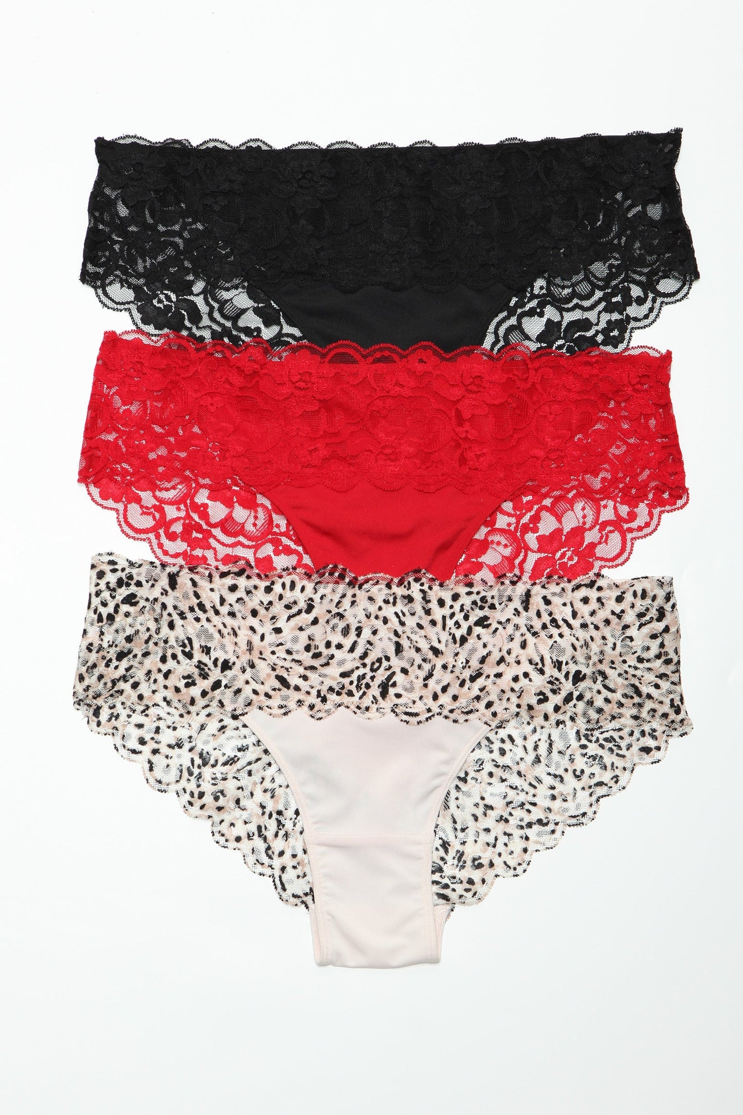 Step into the wild side of comfort with our Arlo Bikini Pack, featuring lace contrast bikini panties that perfectly blend chic sophistication with a touch of exotic flair. This collection features solid and animal print sorting. Mid-rise Solid and print sorting Lace hem and waist contrast Scallop hem Cotton gusset liner Hanger with Be Wicked hangtag, 3-pack label, size label, hygienic liner, and UPC stickers in a polybag. Made in China