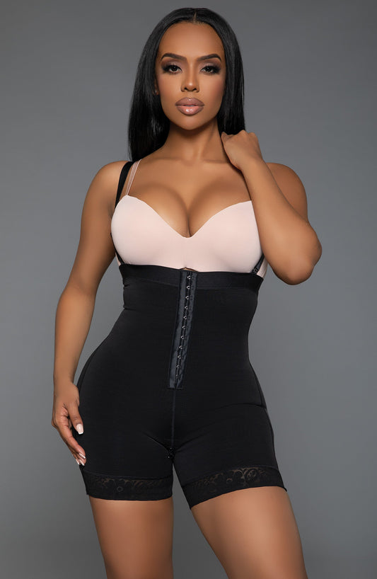 A must-have shaper that creates a smooth silhouette while providing support. Featuring a convenient hook and eye closure, these shorts provide easy wear and a secure fit. The tummy control design ensures a smooth and toned midsection, while the butt lifting feature enhances your natural curves for a flattering look. The lace hem adds a touch of elegance and femininity, making these shorts as stylish as they are functional. Front hook and eye closure Adjustable and removable shoulder straps Tummy control te